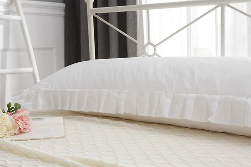 White Body Pillowcase with Ruffles, Cotton Pillow Sham Cover 21"X54" 1pc