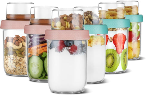 4oz 16 oz Glass Overnight Oats Containers with Lids 6Pack, Yogurt Parfait
