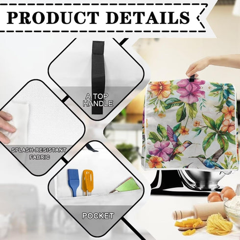 Hummingbird Flower Stand Mixer Cover, Stylish Kitchen Appliance Dust Covers, Waterproof and Stain Resistant