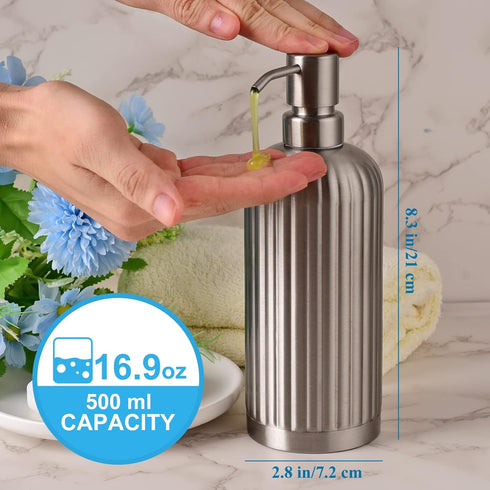 Rust-Proof Stainless Steel Countertop Soap Dispenser - Roman Column Shaped 18 oz Brushed Nickel Bottle with Pump