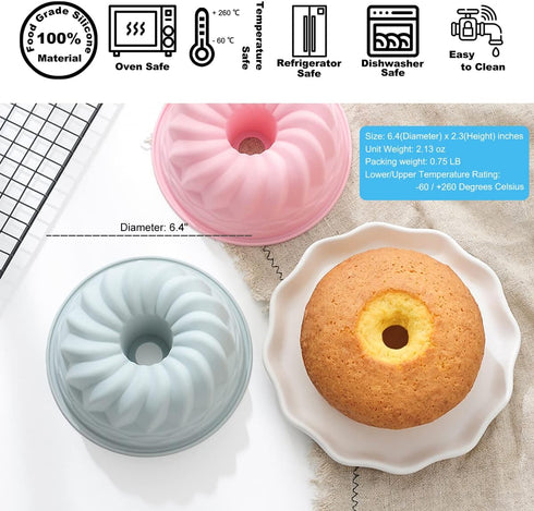 6.4 Inches Novelty Round Baking Cake Pans, Non-Stick Silicone Fluted Tube Pans Set, Bakeware Cake Molds for Small Birthday Cake, Breads, Large Jello, Gelatin (4 Pieces) by REKIDOOL