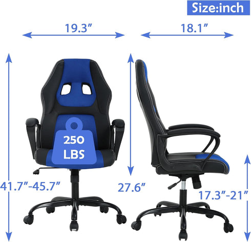 BORGEBY 360Swivel, Blue Massage Gaming Chair for Kids, Ergonomic Office Chair Computer Chair with Adjustable High Back