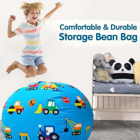 Lukeight Stuffed Animal Storage Bean Bag Chair Cover for Kids, XX-Large Construction Zipper Cover for Organizing Plush