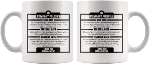 Panvola Company Policies Employees Gift from Boss, 11 Ounces Funny Office Coffee Mug, Sarcastic Gag Gift Ideas