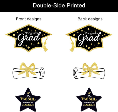 Black and Gold Graduation Decorations Set of 24, Class of 2025 Table Decor, Congrats Grad Party Supplies