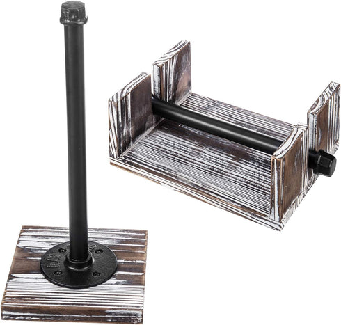 Set, Countertop MyGift Paper Towel and Napkin Holder Torched Wood and Industrial Metal Paper Towel Holder and Flat