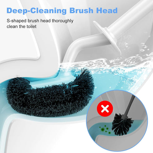 HAMITOR Toilet Bowl Brush Holder Set: Curved Design with Holder for Deep Cleaning Under Rim - Compact Hidden Scrubber for Small Space - Modern RV Bathroom Accessories - White by HAMITOR