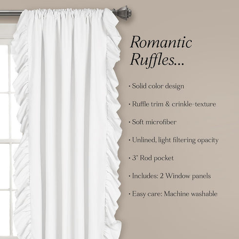 Set, 54" 84" Set Lush Decor Reyna Ruffle Window Curtain Panel Pair, W x L, White - Flowy Curtain - Romantic Ruffle