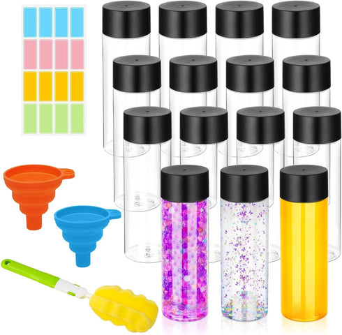 DI QIU REN 16 Pack Clear Plastic Bottles Empty Sensory Bottles with
