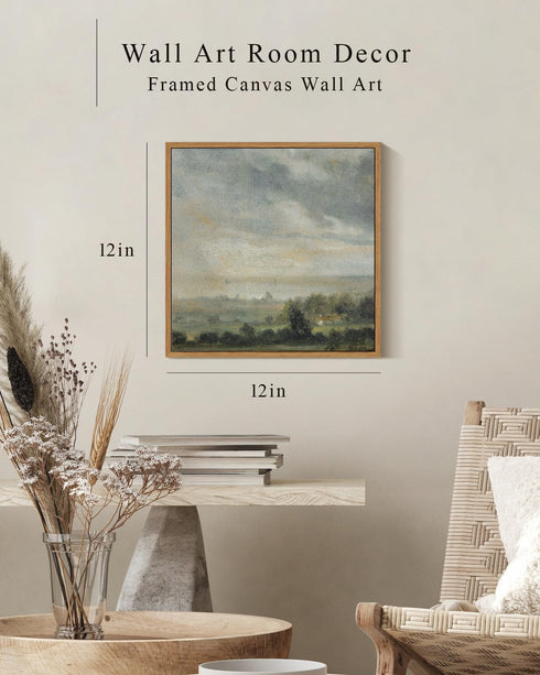 InSimSea Square Framed Canvas Wall Art, Sky Grassland Landscape Oil Painting for Living Room and Office Decor