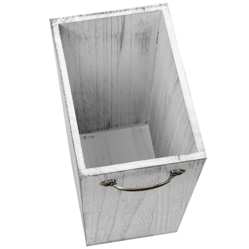 Rustic Farmhouse Wood Wastebasket Trash Can, Square Garbage Container Bin with Decorative Metal Handle for Home