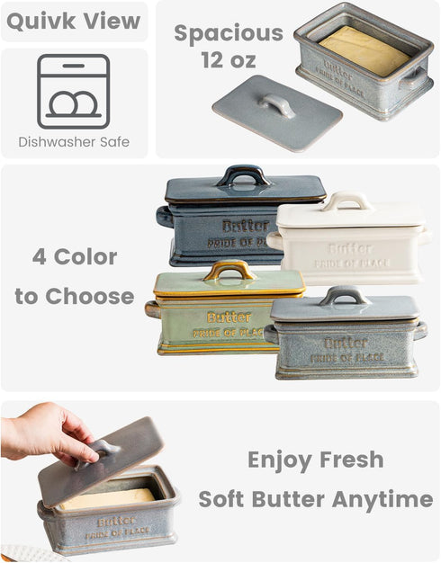 Countertop Zoeeker Butter Dish with Lid, Ceramic Butter Holder Container Large Butter Dish for Farmhouse Mother's Day