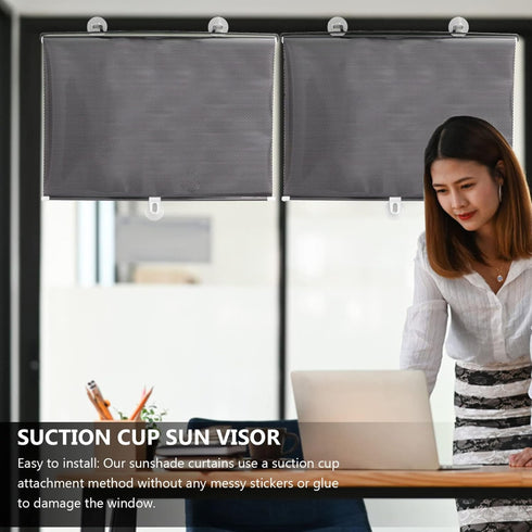 Blackout Blind Curtains with Suction Cups, No Drill Cordless Temporary Roller Shades for Windows, 23''W x49''H, Black