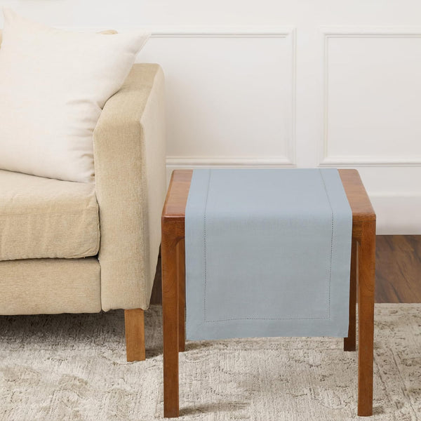 Solino Home Linen Dusty Blue Table Runner 36 Inches - Classic Hemstitch,