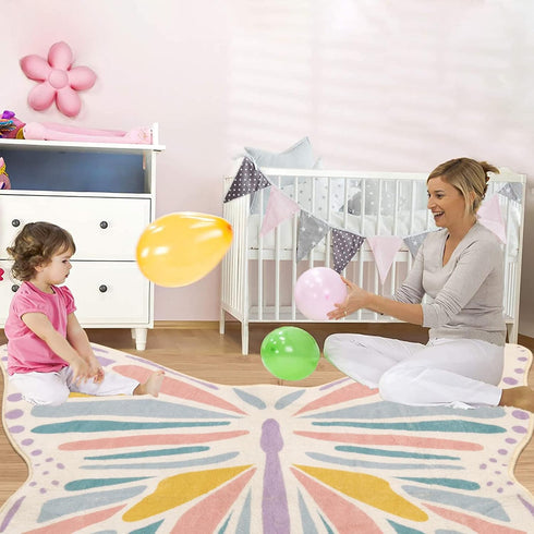 3' 4' Lukinbox Butterfly Kids Rug for Girls Bedroom, Ultra Soft Play Mat for Room, Colorful Non Slip Nursery Area Rug