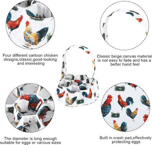 7 Egg Collecting Basket, Canvas Egg Basket for Gathering with Pouches for Chicken, Duck, Goose, Bird, Various Poultry