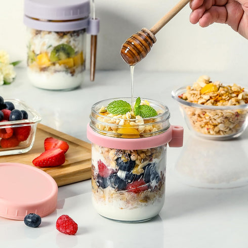 6 Pack 16 oz Overnight Oats Containers with Lids and Spoons, Glass Mason Overnight Oats Jars, Large Capacity Airtight