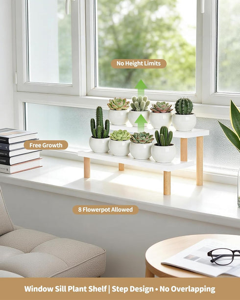 2 15mm Kitchen,Countertop,Office Shelf,Modern,(14.2") Tiered White Table Top Plant Stand, Thick Wooden Desktop