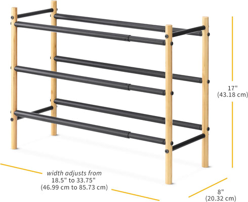 3-Tier 12 Whitmor Expandable Shoe Rack - Store up to pairs of shoes - Bamboo & Matte Black