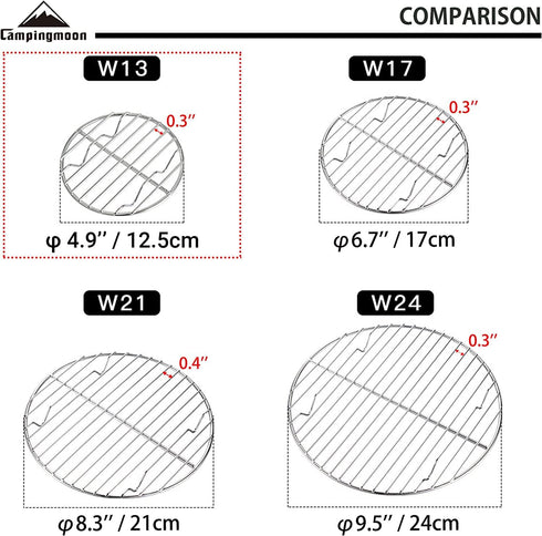 CAMPINGMOON f4.9-inch Round Stainless Steel Cooking Grid Grill for Backpacking Pocket Stove
