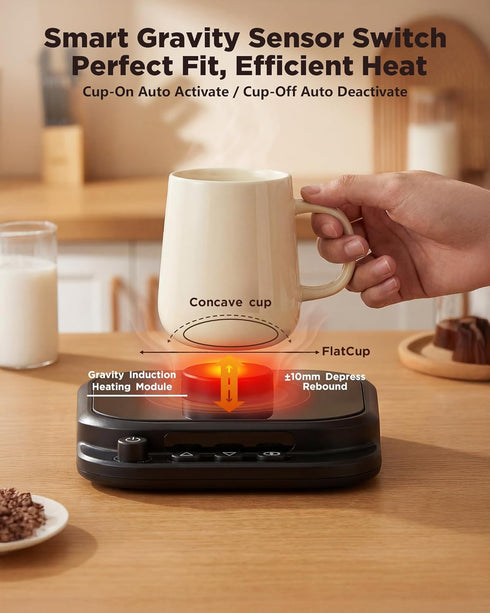 with7 Settings 1-12H Coffee Mug Warmer for Desk, Coffee Cup Warmer Temp & Timer, Auto Shut Off Smart Gravity Sensor