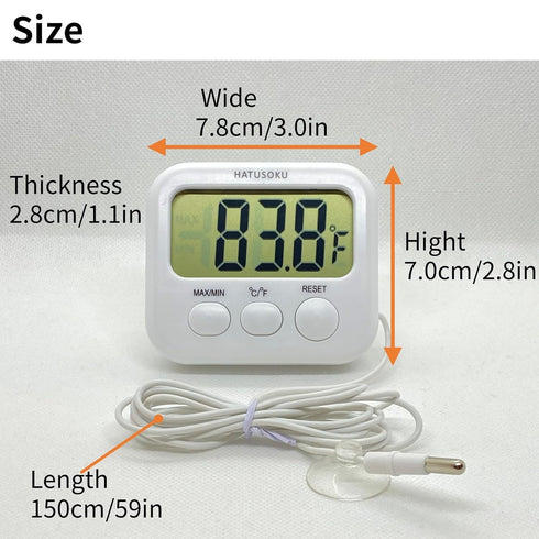 Digital Thermometer with External Sensor, Magnet, Suction Cup for Aquarium, Refrigerator, Freezer (White)