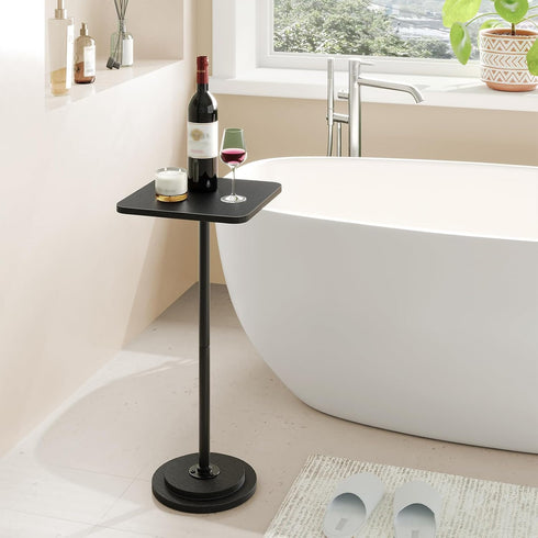 BB171BZ01 HOOBRO Small Side Table, Square Drink Table, Coffee Martini Table with Pedestal, Accent Nightstand for Small