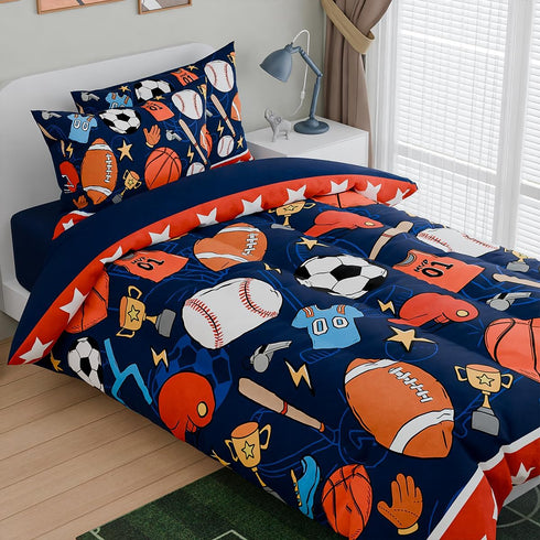 Sets Set 3-Pieces, Sets SANDJEST Sports Bedding for Boys, Ultra Soft Microfiber Comforter Bed with Comforters for Kids
