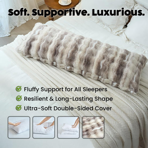 OMEO Winter Fluffy Full Body Pillow Memory Foam Pregnancy Pillow, Nursing Pillow for Side Sleepers, Weighted Body