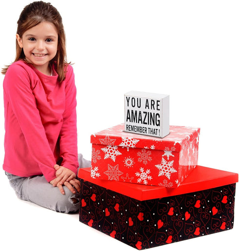 Inspirational Wooden Box Sign, You are Amazing Remember That Motivational Quote Desk Decor for Home Office Bedroom