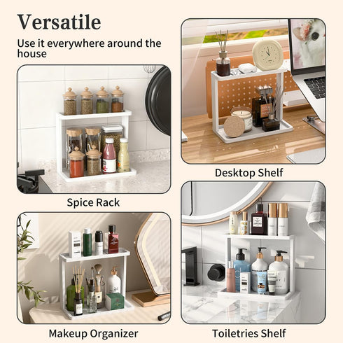 PEKER Countertop Bamboo Bathroom Organizer Small Vanity Storage Shelf for Makeup, Perfume, Skincare Natural Cosmetics