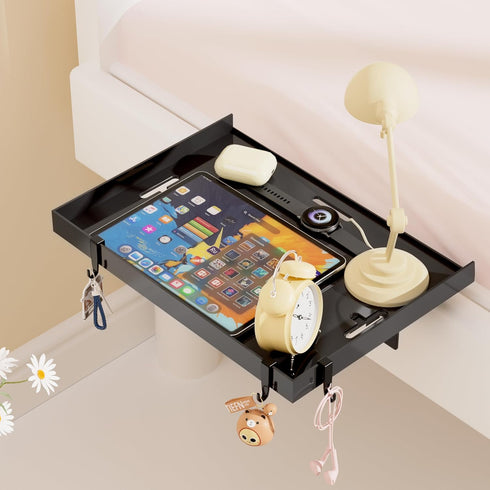 Foldable Bedside Shelf, Metal Clip-On Bed Tray Table for Bunk Bed & Dorm Beds, Dorm Room Essentials Organizer