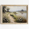 Wildflower Field Landscape Picture, Vintage Canvas River Painting, Country Scene Artwork, 16x24inch No Frame