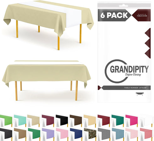 White 6 Pack Premium Disposable Plastic Table Runner 14 x 108 Inch.