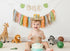 1st Set PapaKit Wild One Birthday Boys High Chair Decoration Premium - Lion King Crown, Rustic Ribbon Garland, Palm