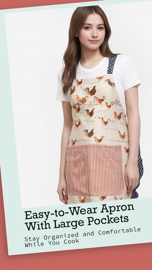Lovely Flower Pattern Retro Aprons with Large Pockets for Women Girls Cooking Kitchen Bakery Gift