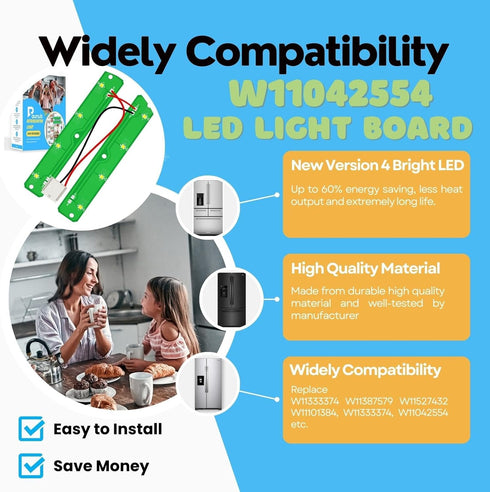 Upgraded W11042554 LED Light Module Board for Whirlpool Maytag Amana Refrigerators, Replaces W11527432 W11101384