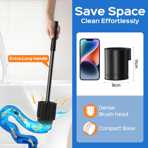 Set HAMITOR Black Toilet Bowl Brush: Metal Rustproof Bathroom Cleaning Accessories with Hidden Holder for Renters