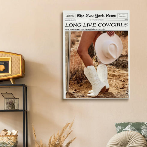 Generic Country 12x16in Coastal Cowgirl Wall Art Newspaper Print - Vintage Black and White News Poster - Neutral