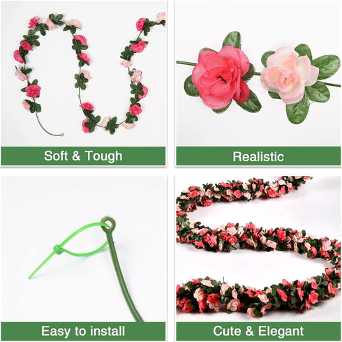 2Pcs 16.4Ft 16.4Ft BLEUM CADE Flower Garland Artificial Rose Vines with String Lights, Cute Fake Hanging Flower Vines