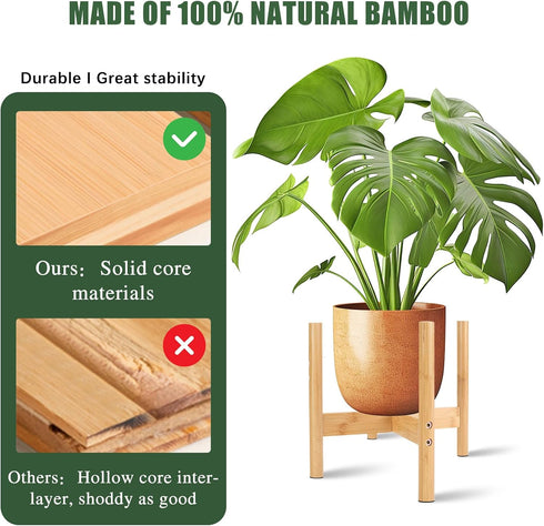 Wood Plant Stand Indoor, Mid Century Modern Bamboo Holder for Indoor, Outdoor, Garden, Yard, Office (9.9 Inch, 1 Pack)