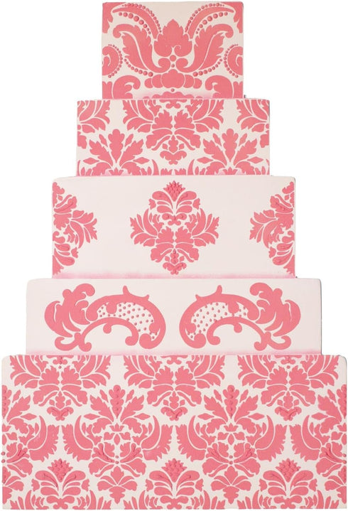 Designer Stencils C405 Damask Cake Tier, 5 Cake Stencil, Beige/semi-transparent, 3.1" x 13.5"