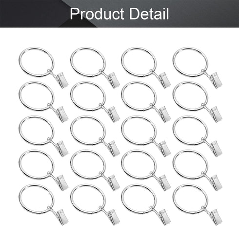 MroMax 24Pcs Silver Curtain Clip Rings with Hooks for Window Curtain Rods, 1.5" Inner Diameter