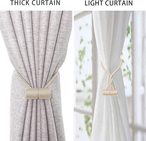 Curtain Tiebacks Clips, Strong Magnetic Tie Band for Home Office Decorative Drapes, 2PCS, Beige