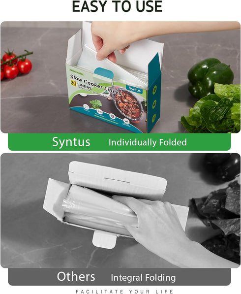 Syntus Slow Cooker Liners, 30 Count Disposable Cooking Bags for 3QT to 8QT Slow Cooker, 13"x 21", 30 Liners