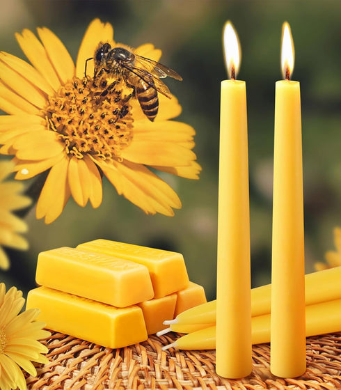 6 Packs Natural Beeswax Taper Candles- 8 inch Beeswax Candles, Smokeless and Dripless Beeswax Candles- 8 Hour Burn Time Beeswax Candlesticks- for Christmas Home Decor Air Purification Spa Relaxation by Capaniel