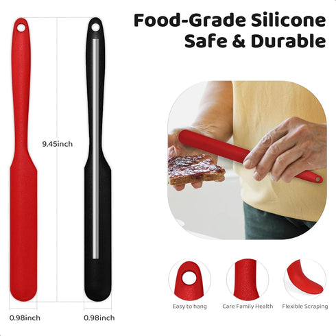 MOJOTORY 2Pcs Silicone Jar Scraper with Long Handle, Jam Spreader for Peanut Butter, Kitchen Spatula for Baking