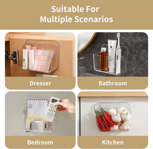 4 Pack, Packet Kitchen Under Sink Cabinet Door Organizer, Adhesive Clear Acrylic Wall Mount Shelf, Bathroom Makeup