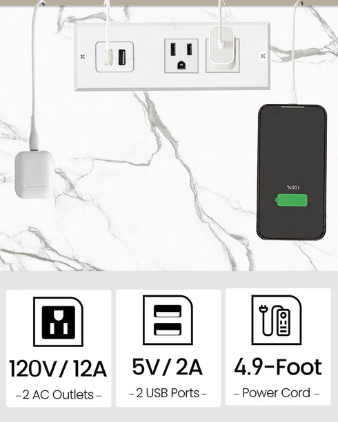 2-Tier TB01BMW040 TUTOTAK End Table with Charging Station, Small Side Table with Outlets, Nightstand Bedside Table