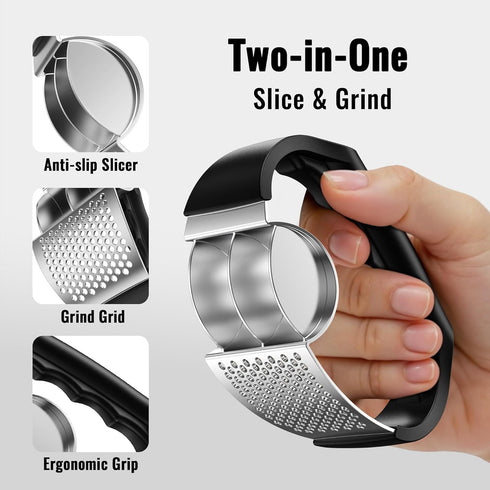 Generic 2-in-1 Garlic Press Rocker - Stainless Steel Garlic Crusher, Easy Kitchen Gadget for Effortless Smashing